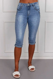 3/4 jeans m. knapper, denim