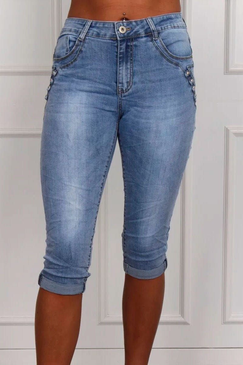 3/4 jeans m. knapper, denim