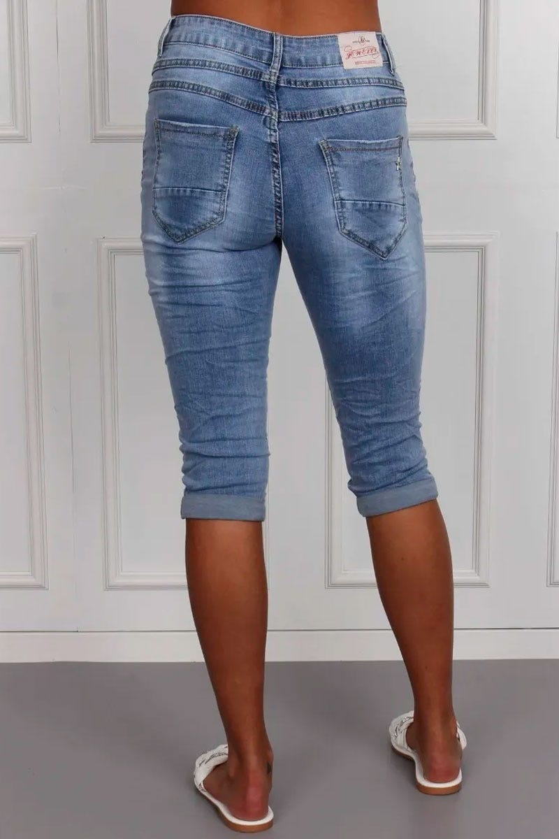 3/4 jeans m. knapper, denim