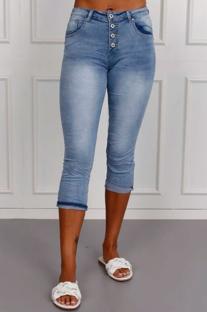 Jeans m. knapper, denim