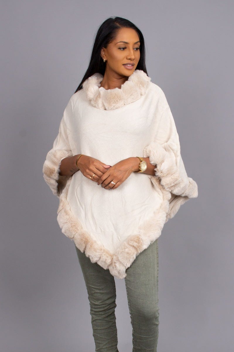 Fake fur poncho, beige