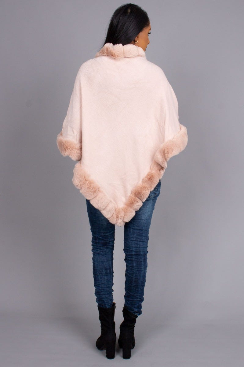 Fake fur poncho, rosa