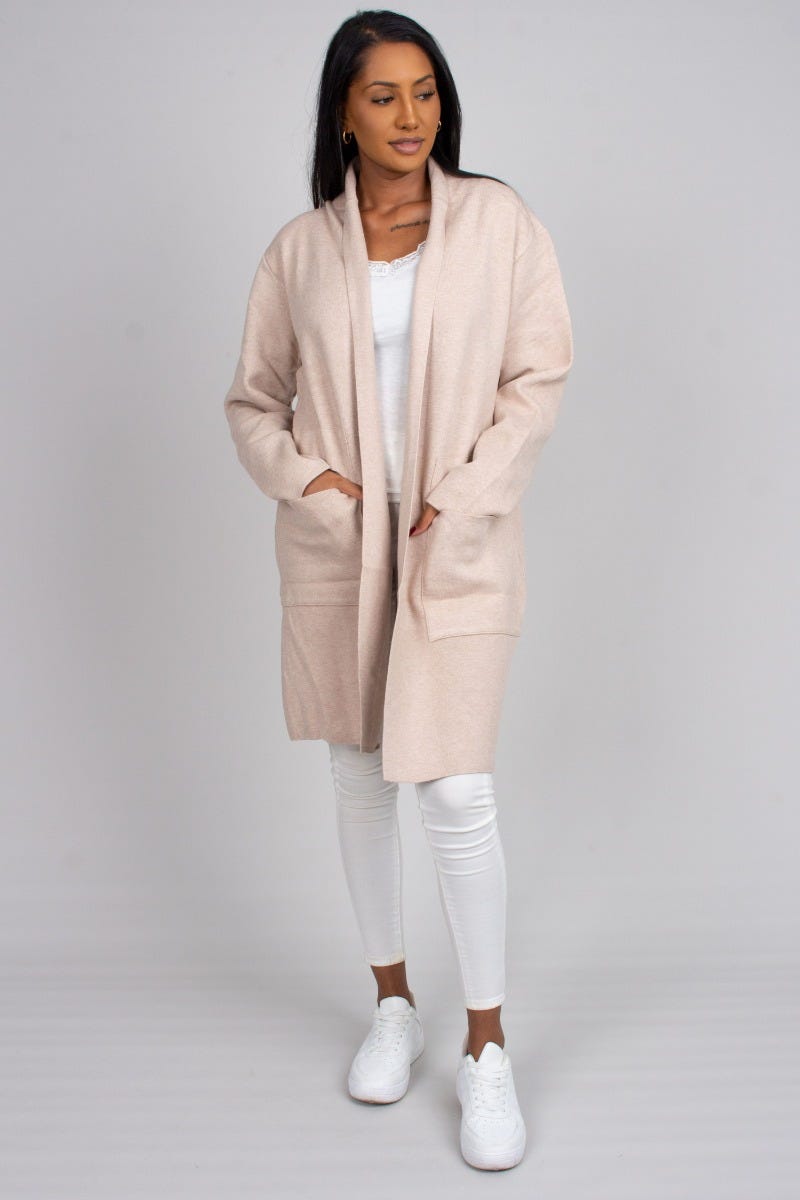 Cardigan m. lommer, beige