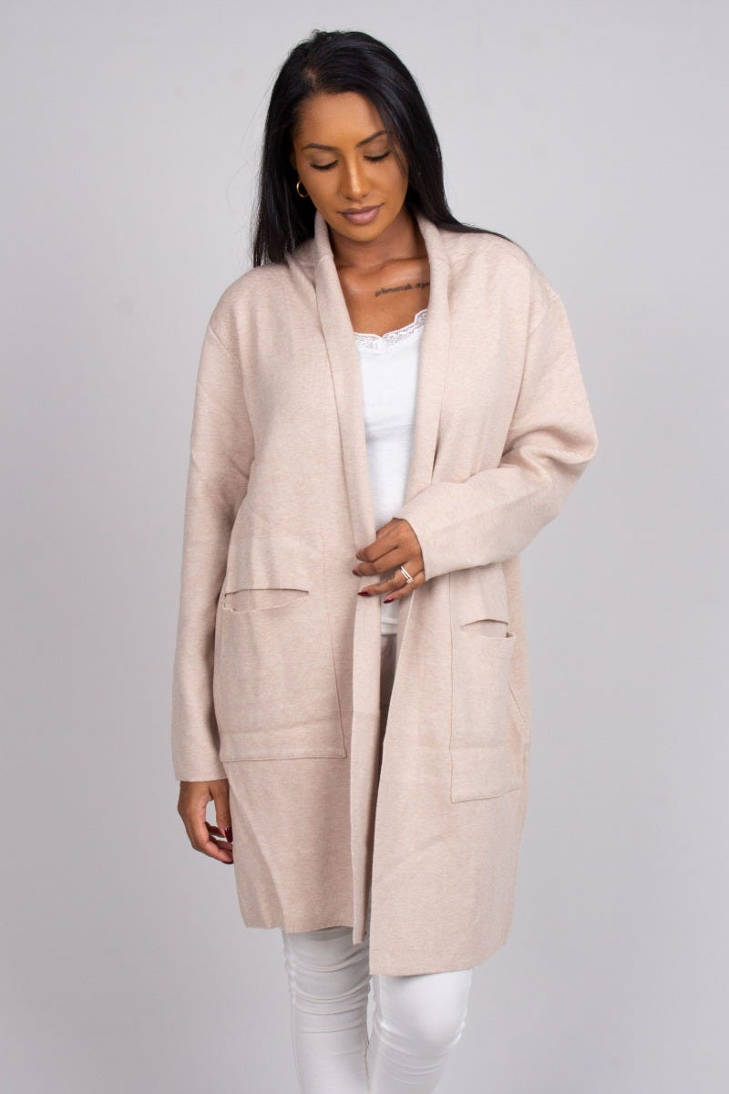 Cardigan m. lommer, beige