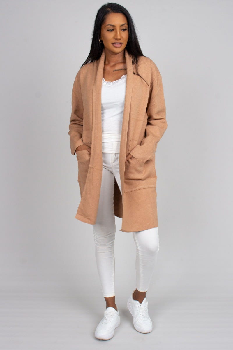 Cardigan m. lommer, mocca