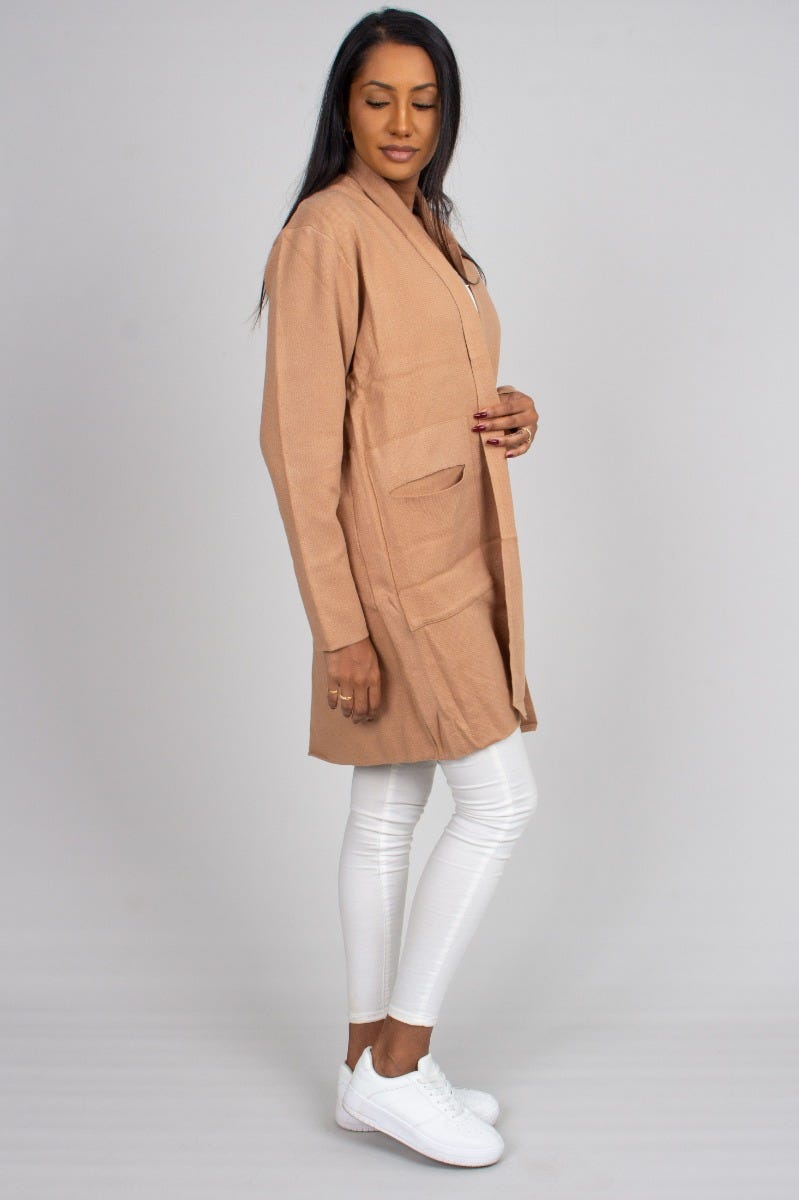 Cardigan m. lommer, mocca