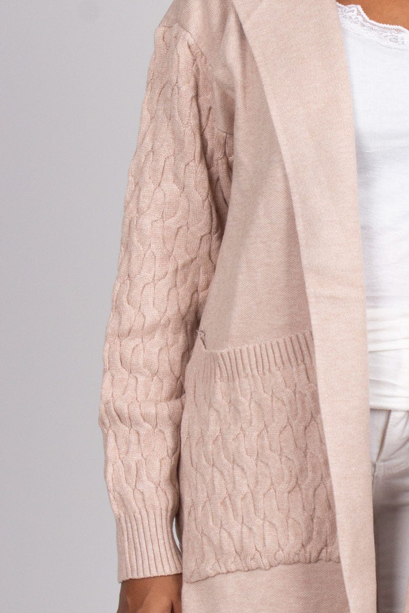 Cardigan m. hætte, beige