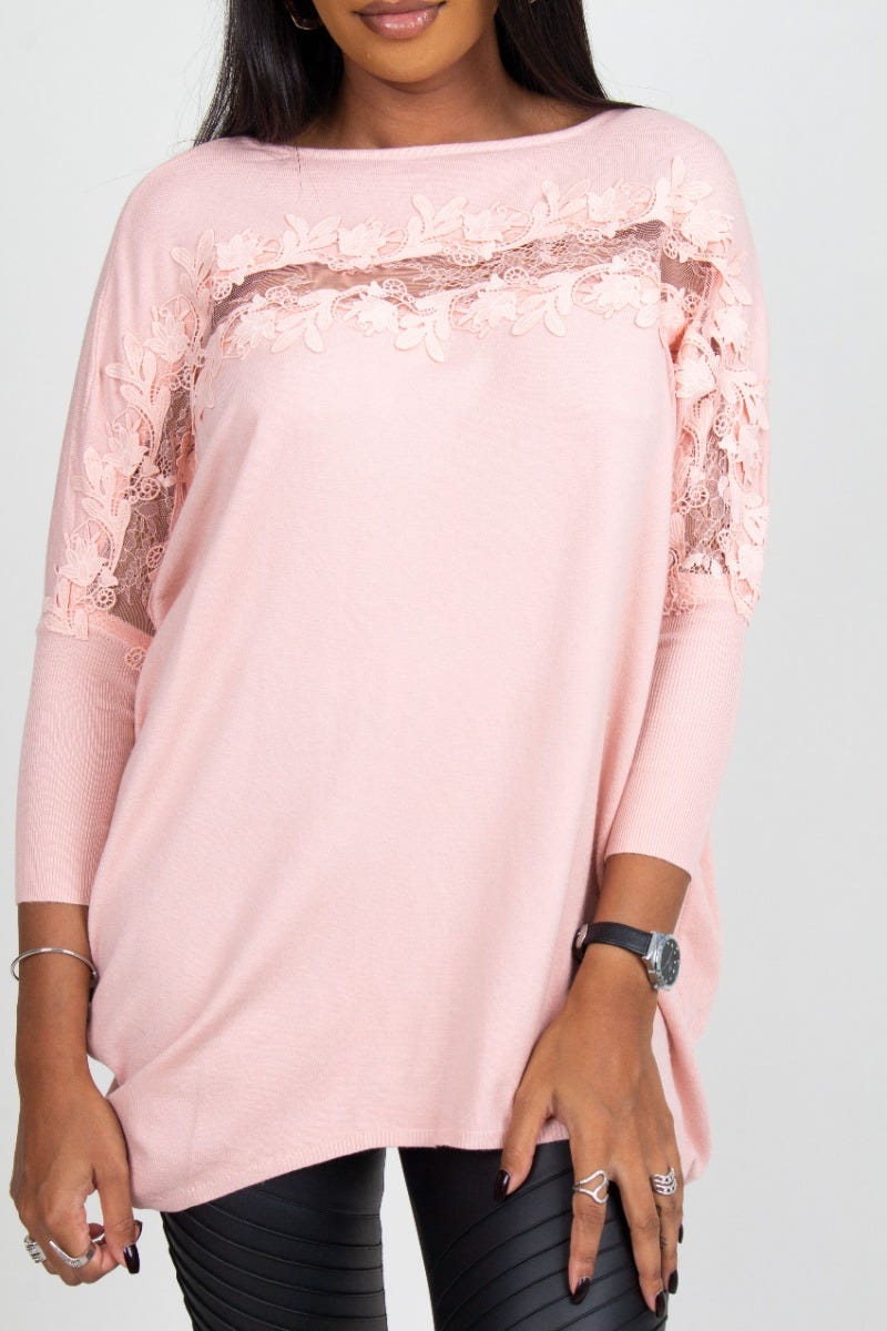 Bluse m. blonde, rosa