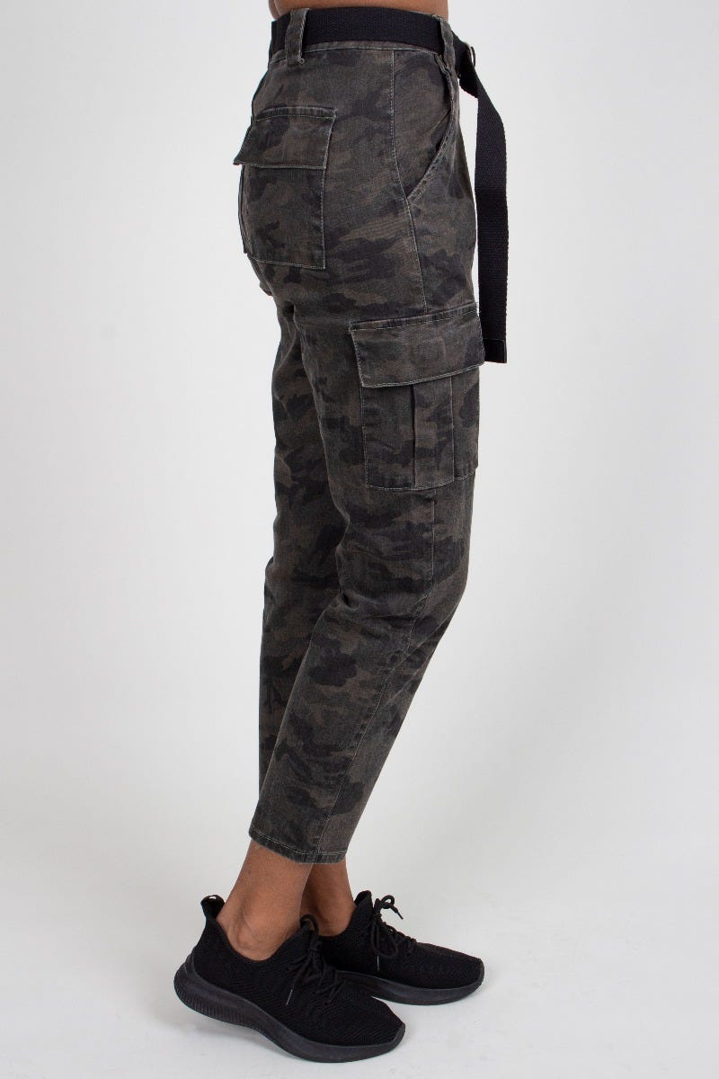 Jeans m. bælte, khaki