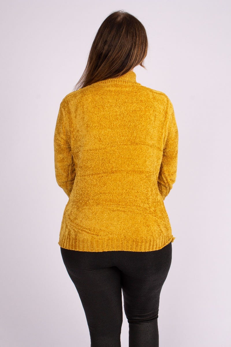 Chenille strik m. kabelmønster Mustard