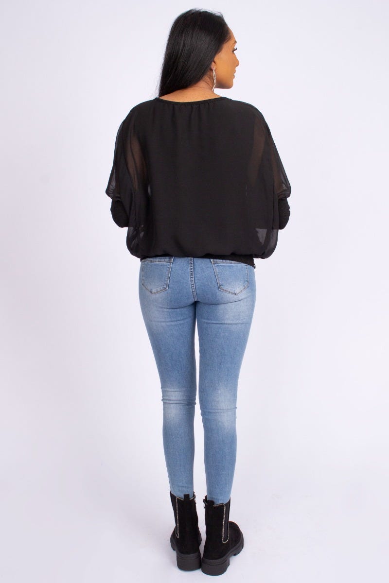 Batwing bluse Sort