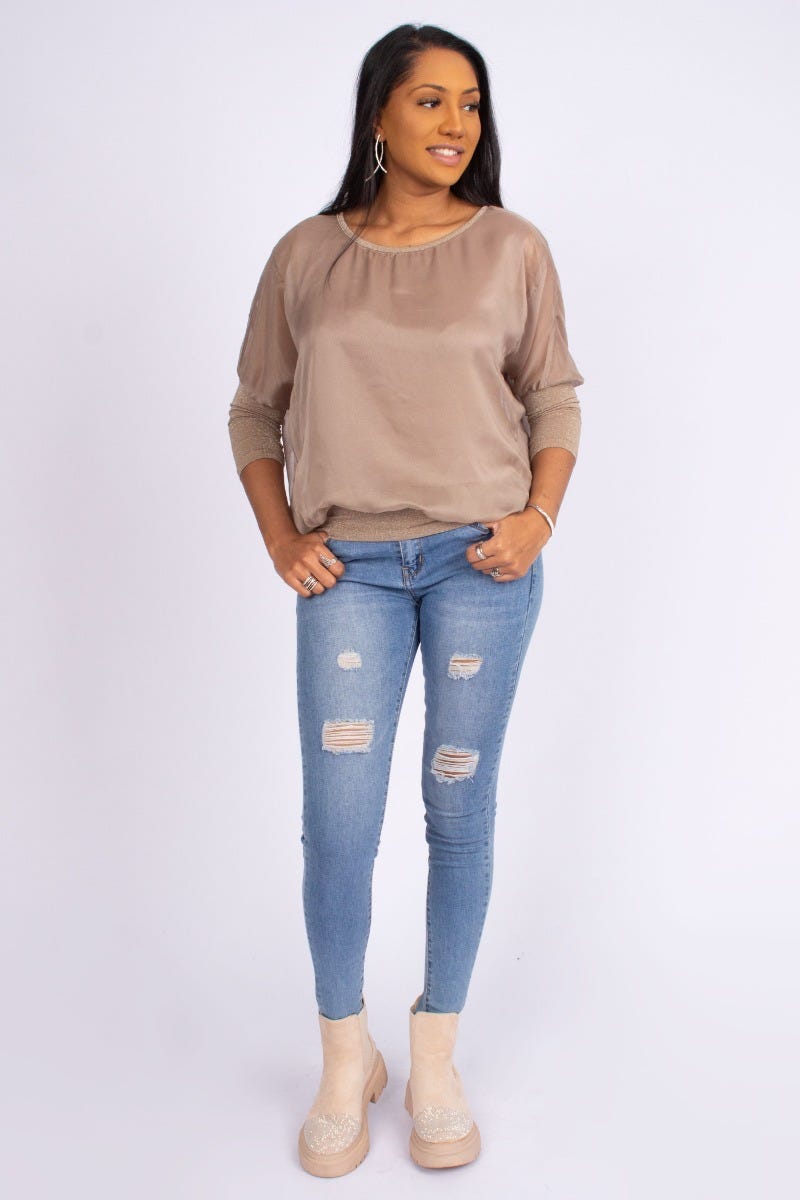 Batwing bluse Taupe