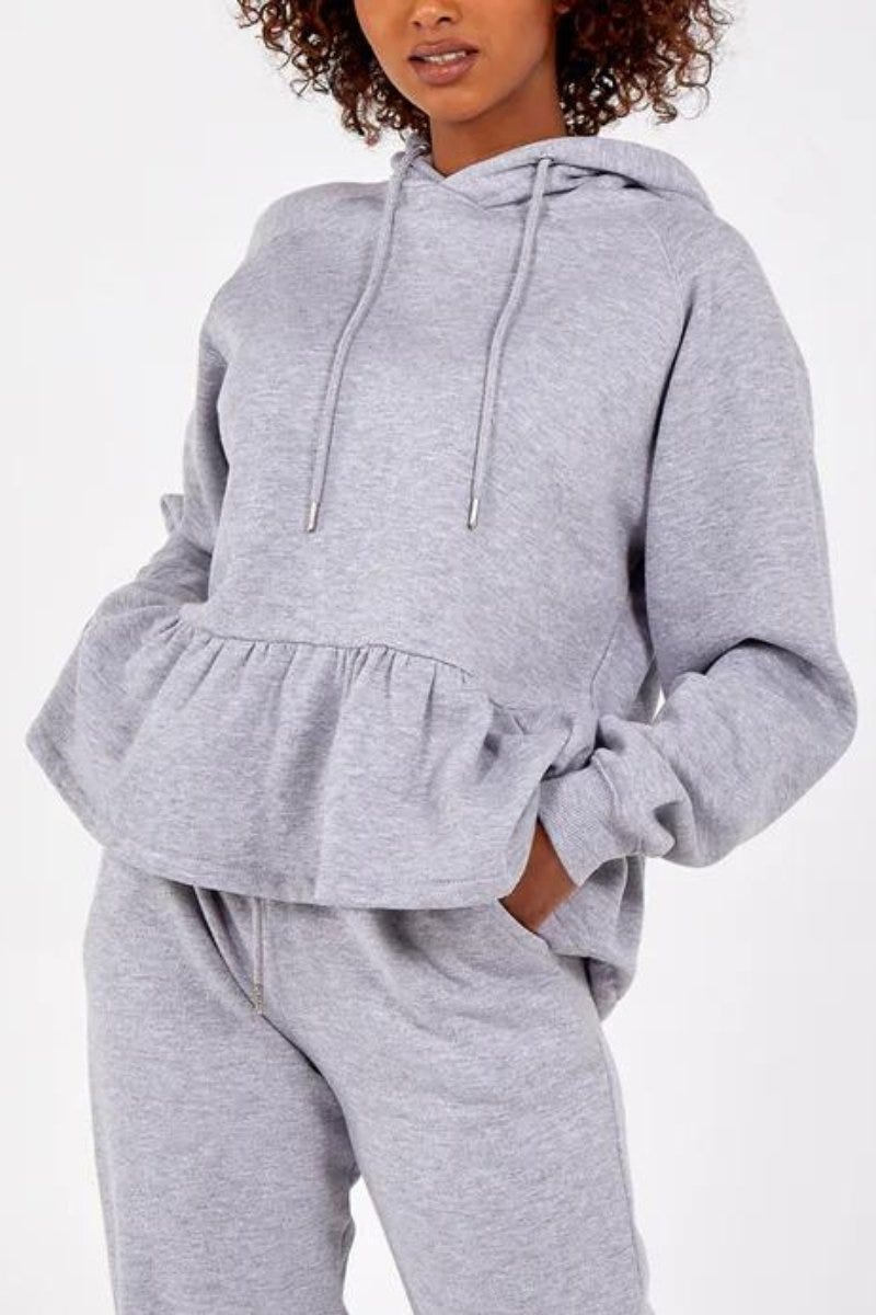 Hoodie m. peplum Grå