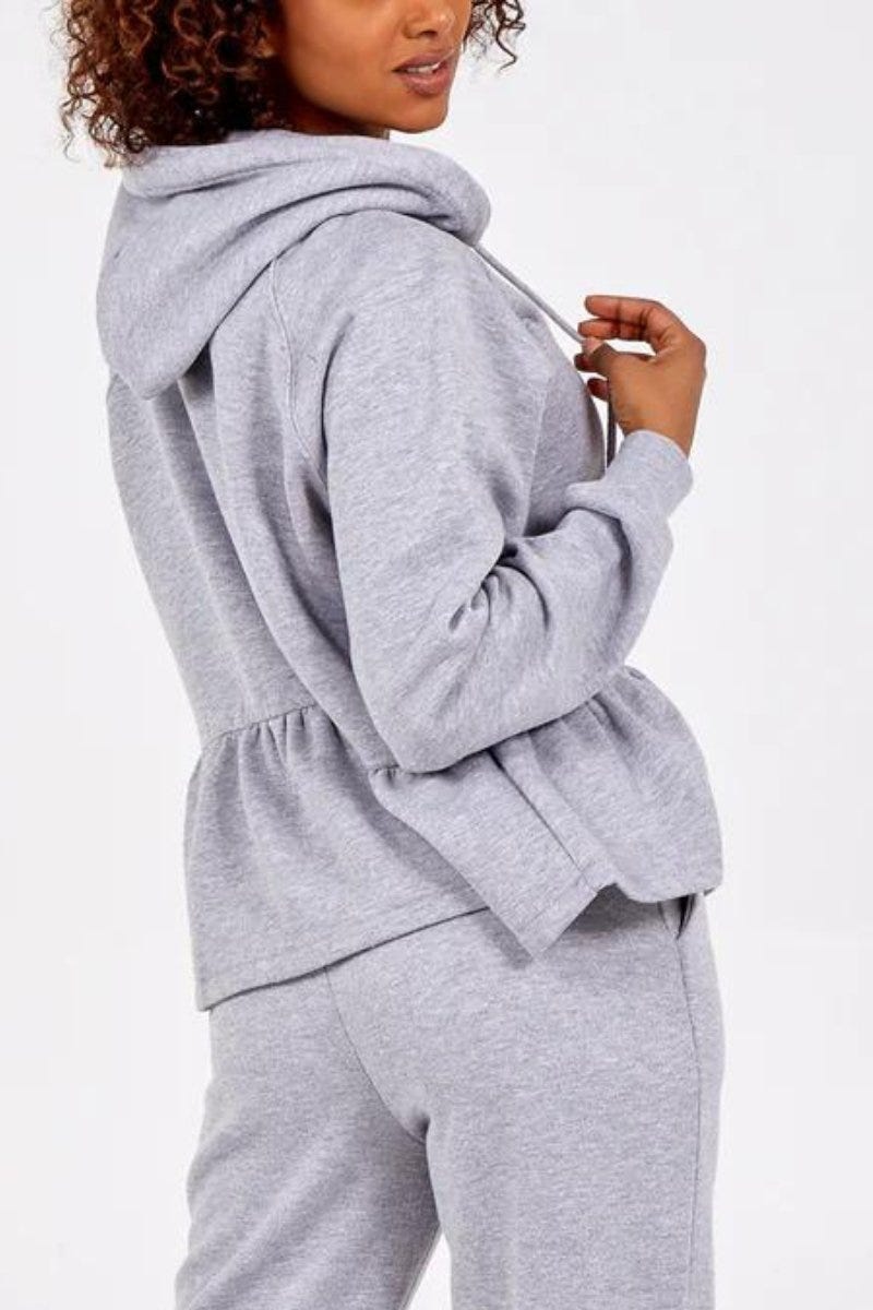 Hoodie m. peplum Grå