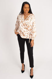 Crossover bluse m. paisley print Beige