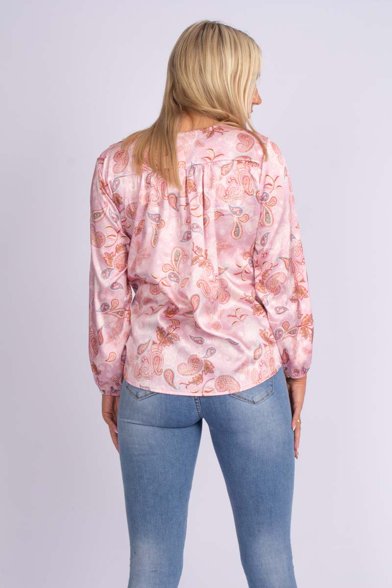 Crossover bluse m. paisley print Pink