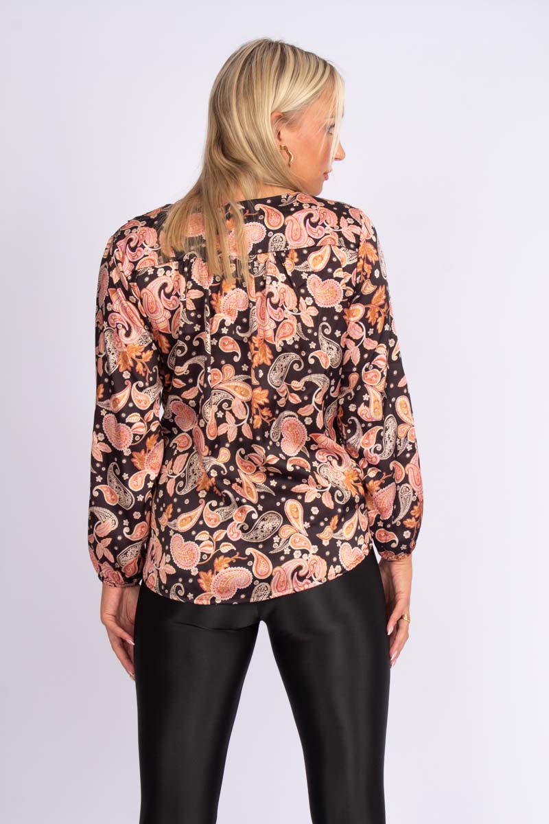 Crossover bluse m. paisley print Sort