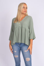 Bluse m. knapper Khaki