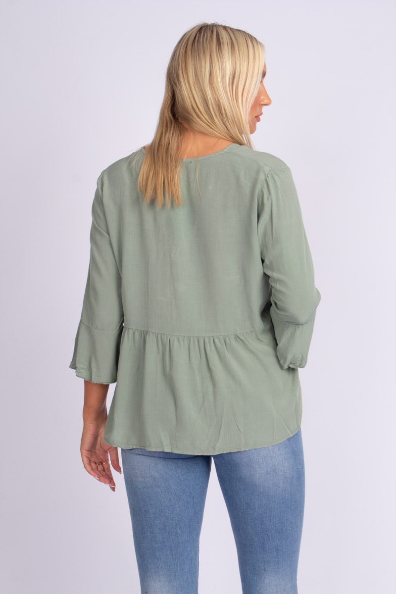 Bluse m. knapper Khaki