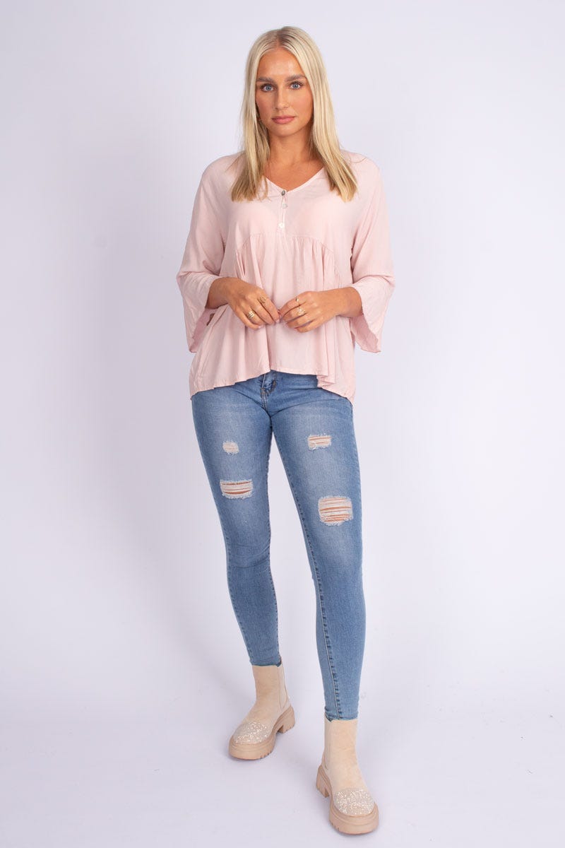 Bluse m. knapper Rosa