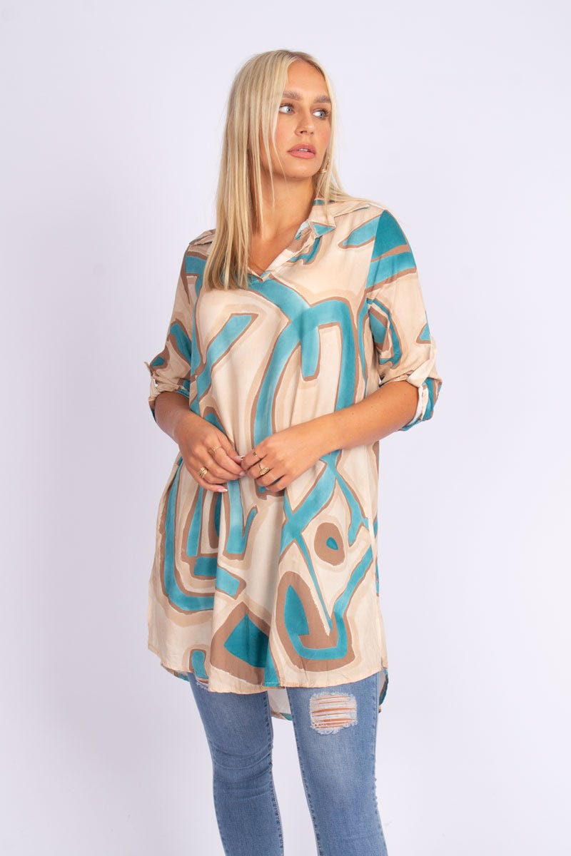 Tunika m. krave grafisk print Beige