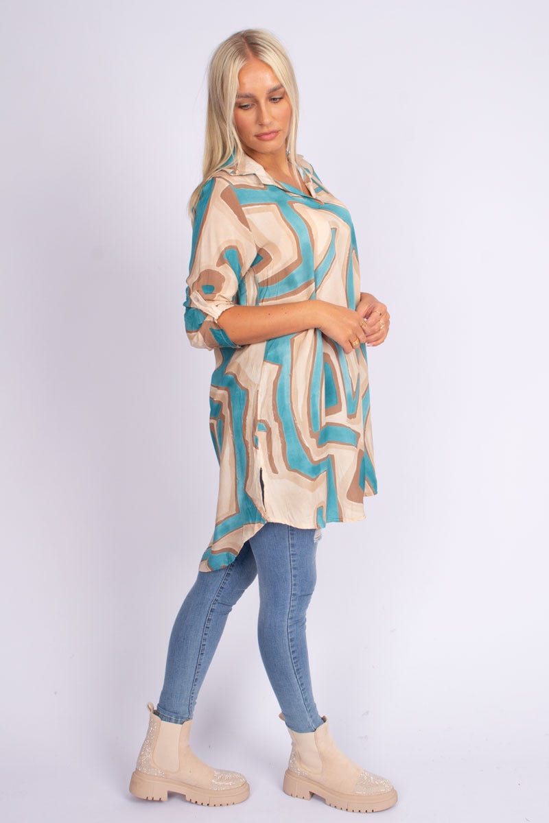 Tunika m. krave grafisk print Beige