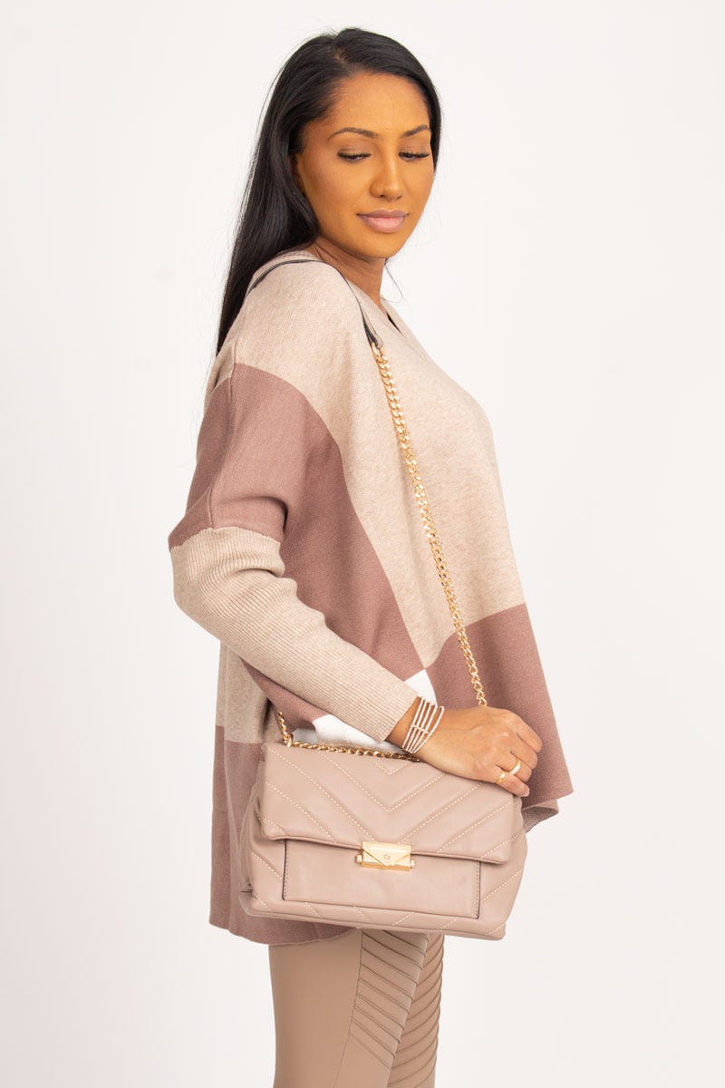 Crossbody m. klap Taupe