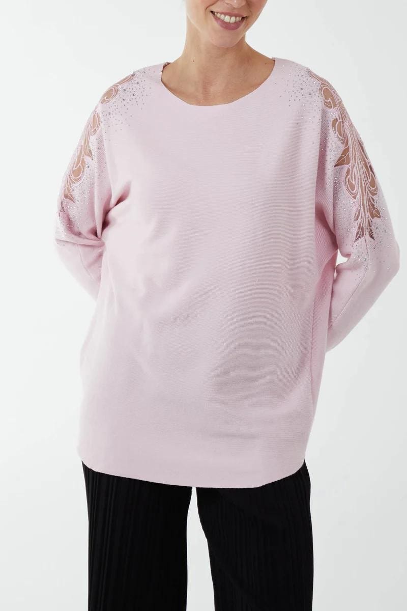 Batwing strik m. blondedetalje Rosa