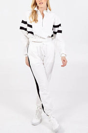 Cropped sweatshirt m. striber Hvid