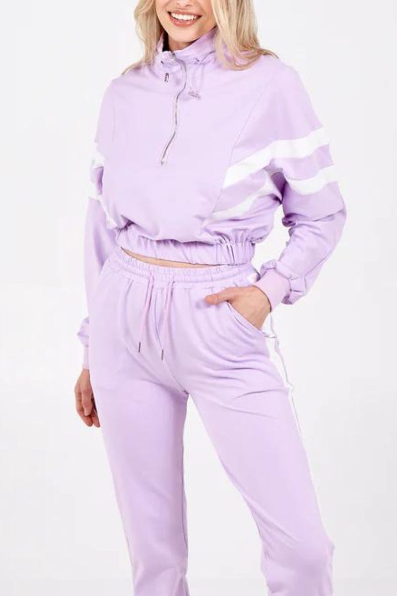 Cropped sweatshirt m. striber Lilla