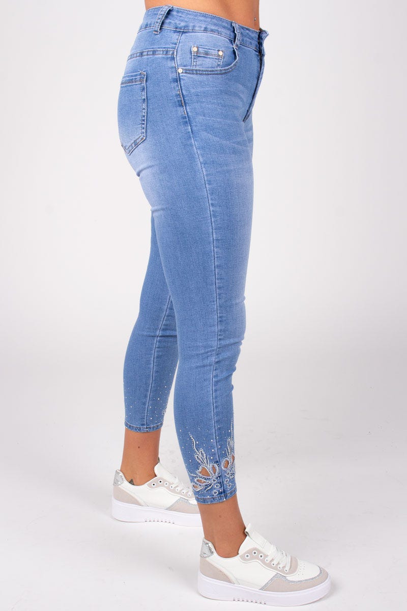 Jeans m. sten detaljer