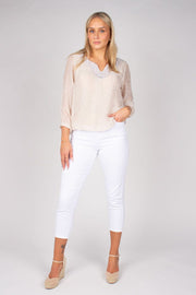 Bluse m. broderi Beige