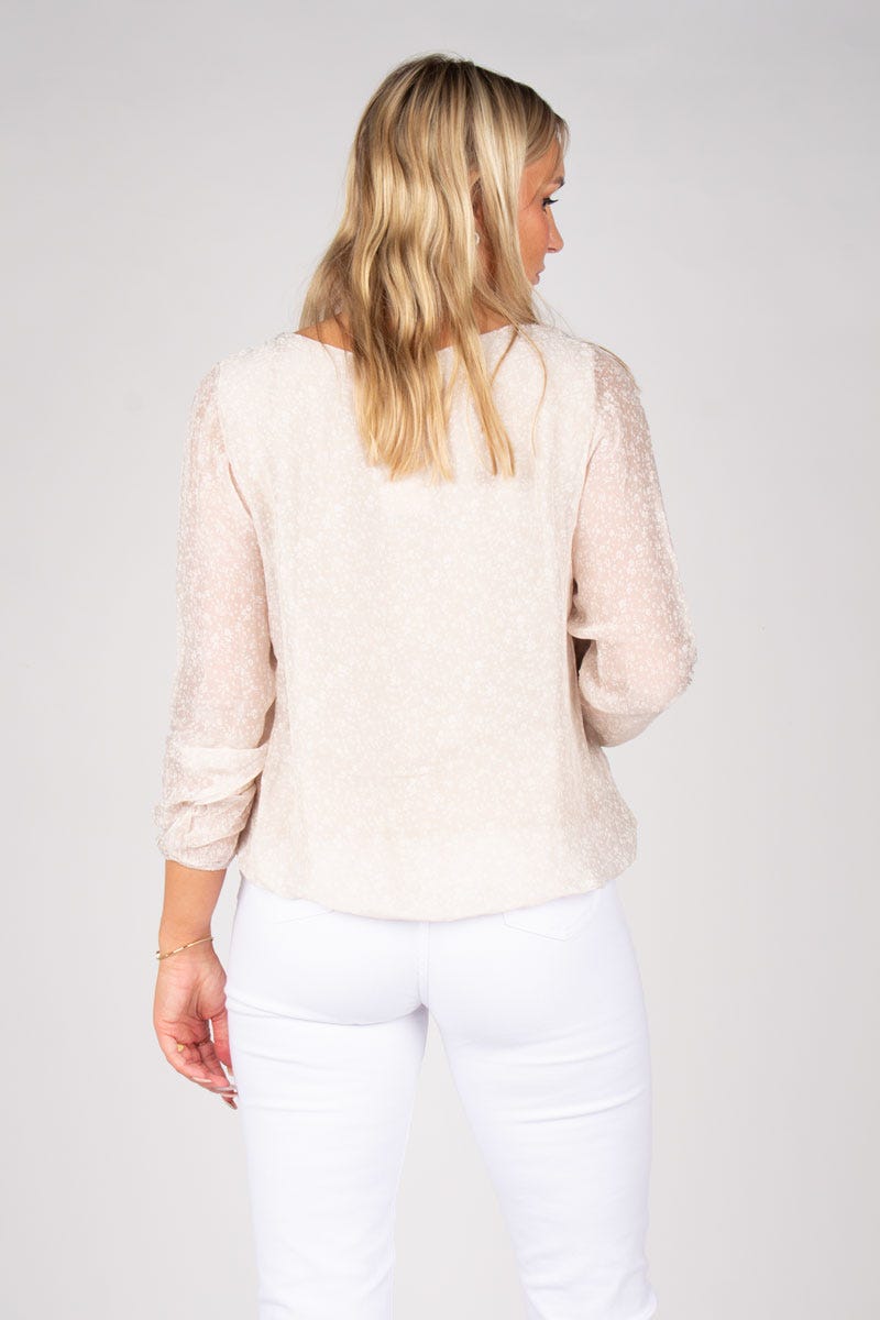 Bluse m. broderi Beige