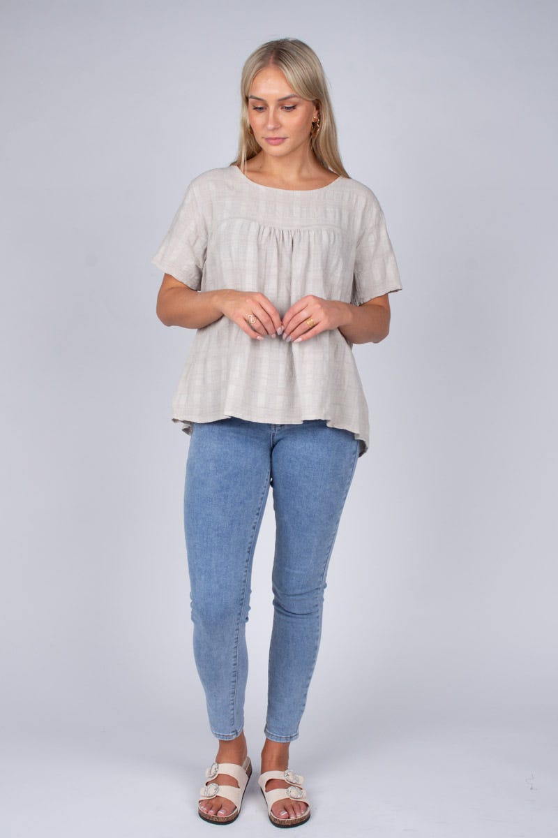 Bluse m. korte ærmer Beige