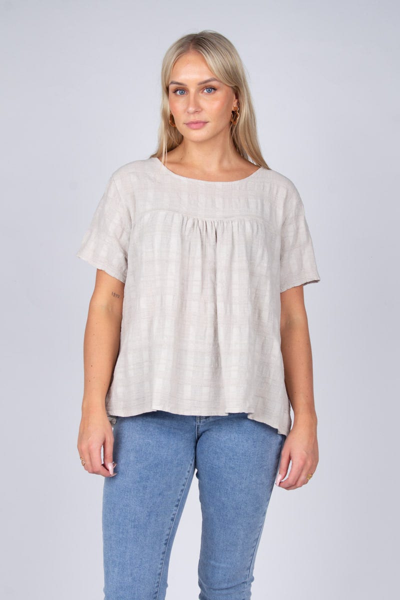 Bluse m. korte ærmer Beige