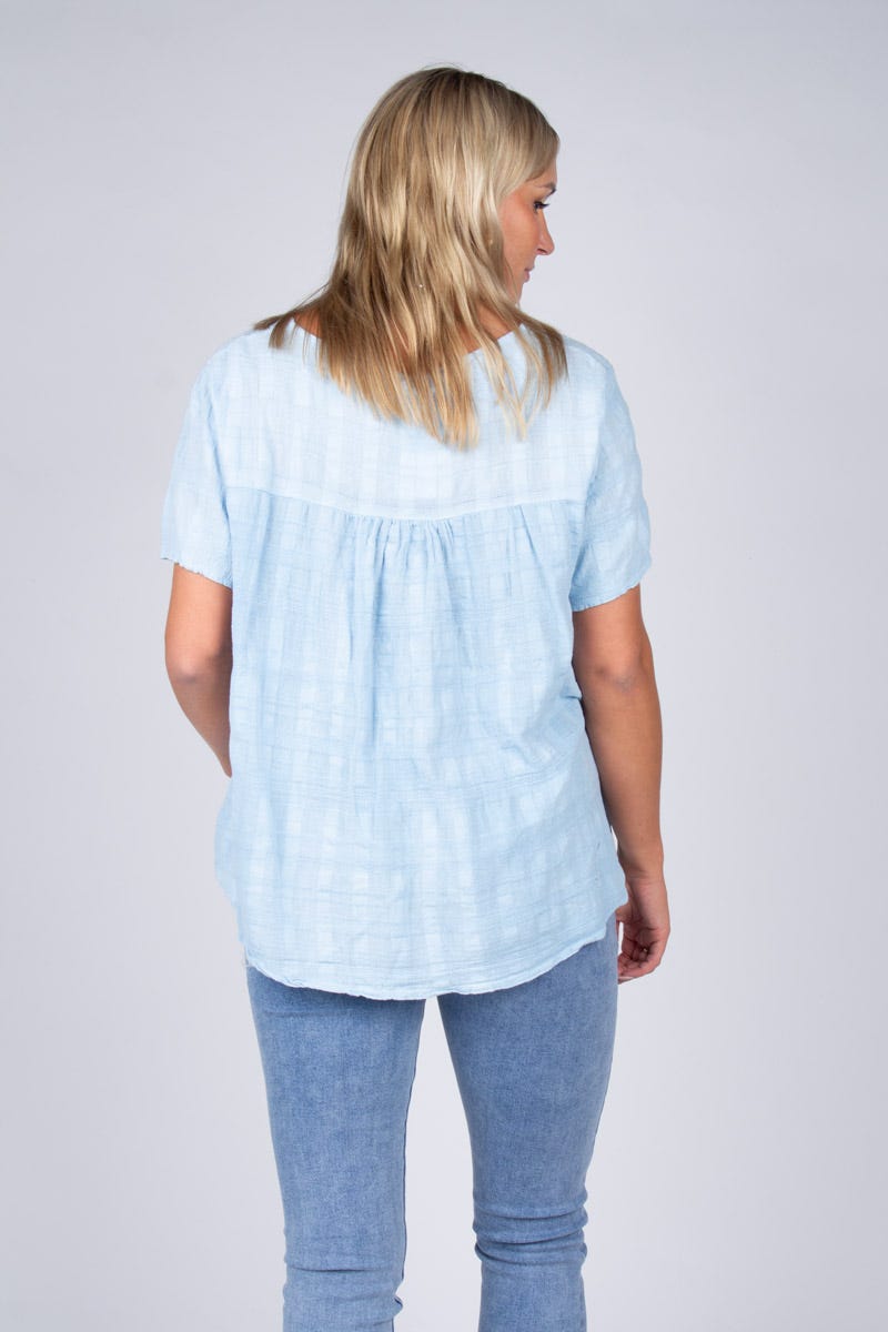 Bluse m. korte ærmer Skyblue