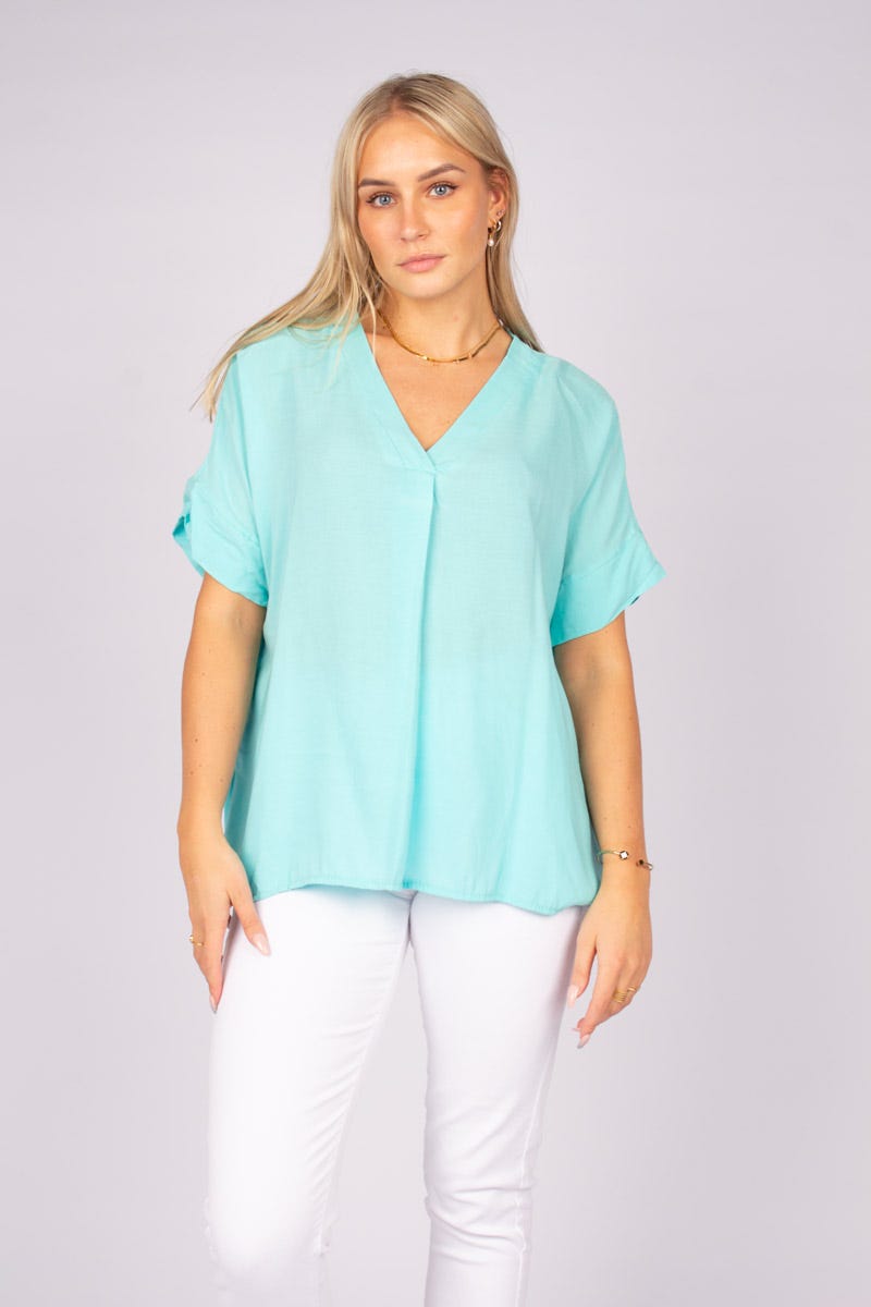 Tee m. V-hals Aqua