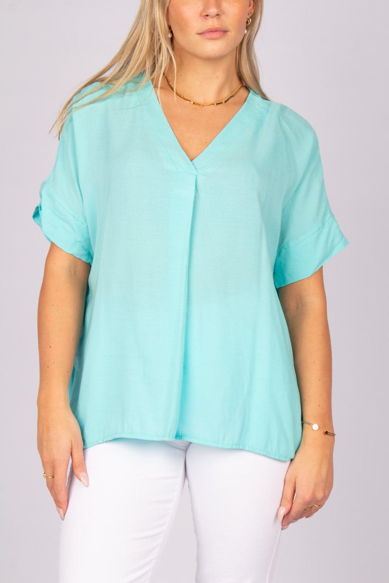 Tee m. V-hals Aqua