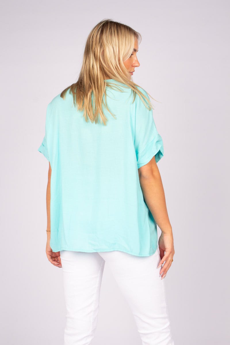 Tee m. V-hals Aqua