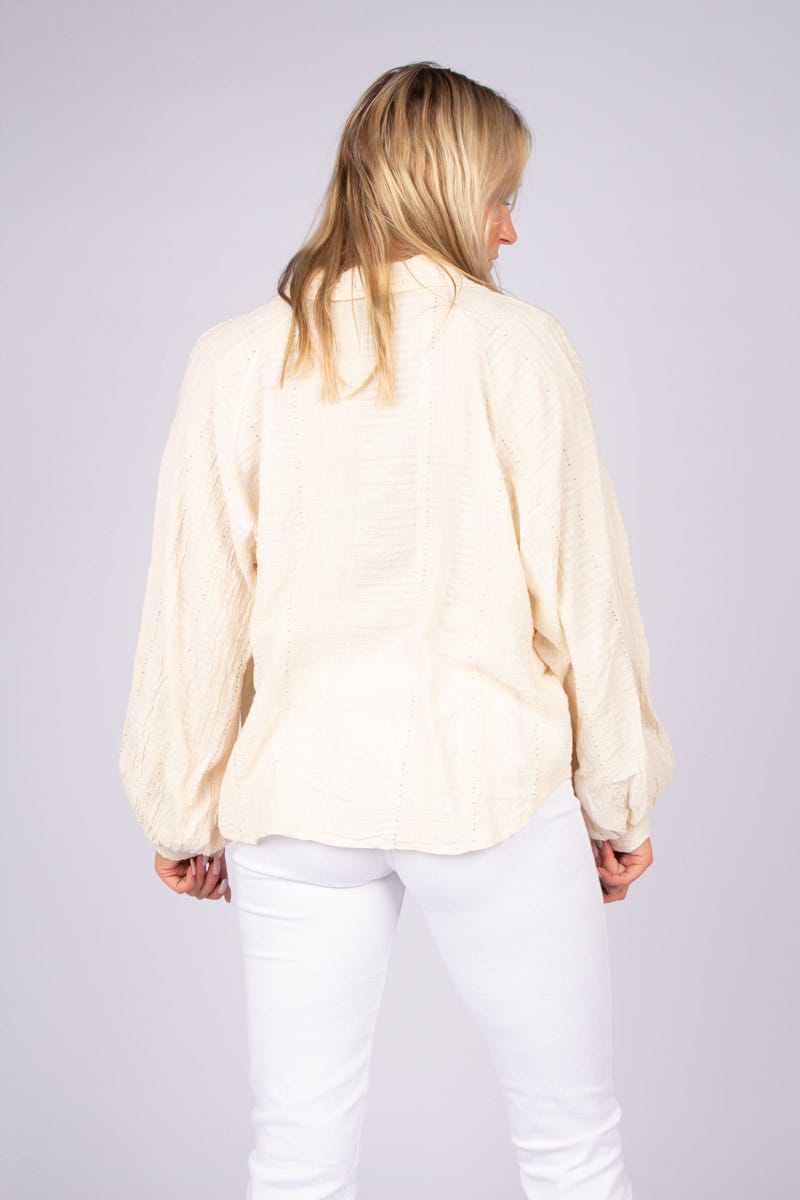 Bluse m. paillet detalje Beige