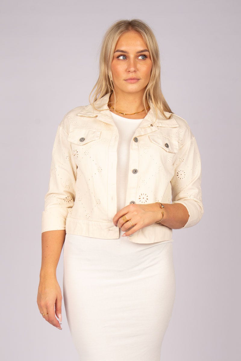 Jakke m. hulmønster Beige