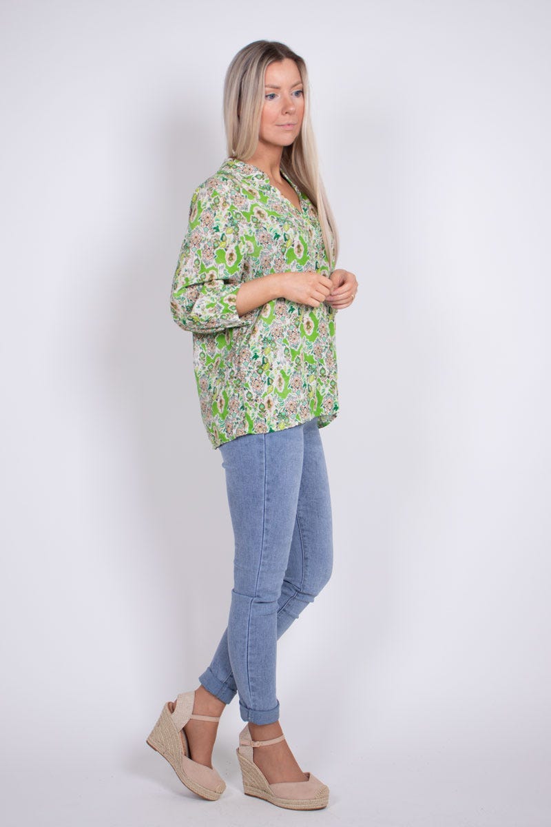 Bluse m. print Lime