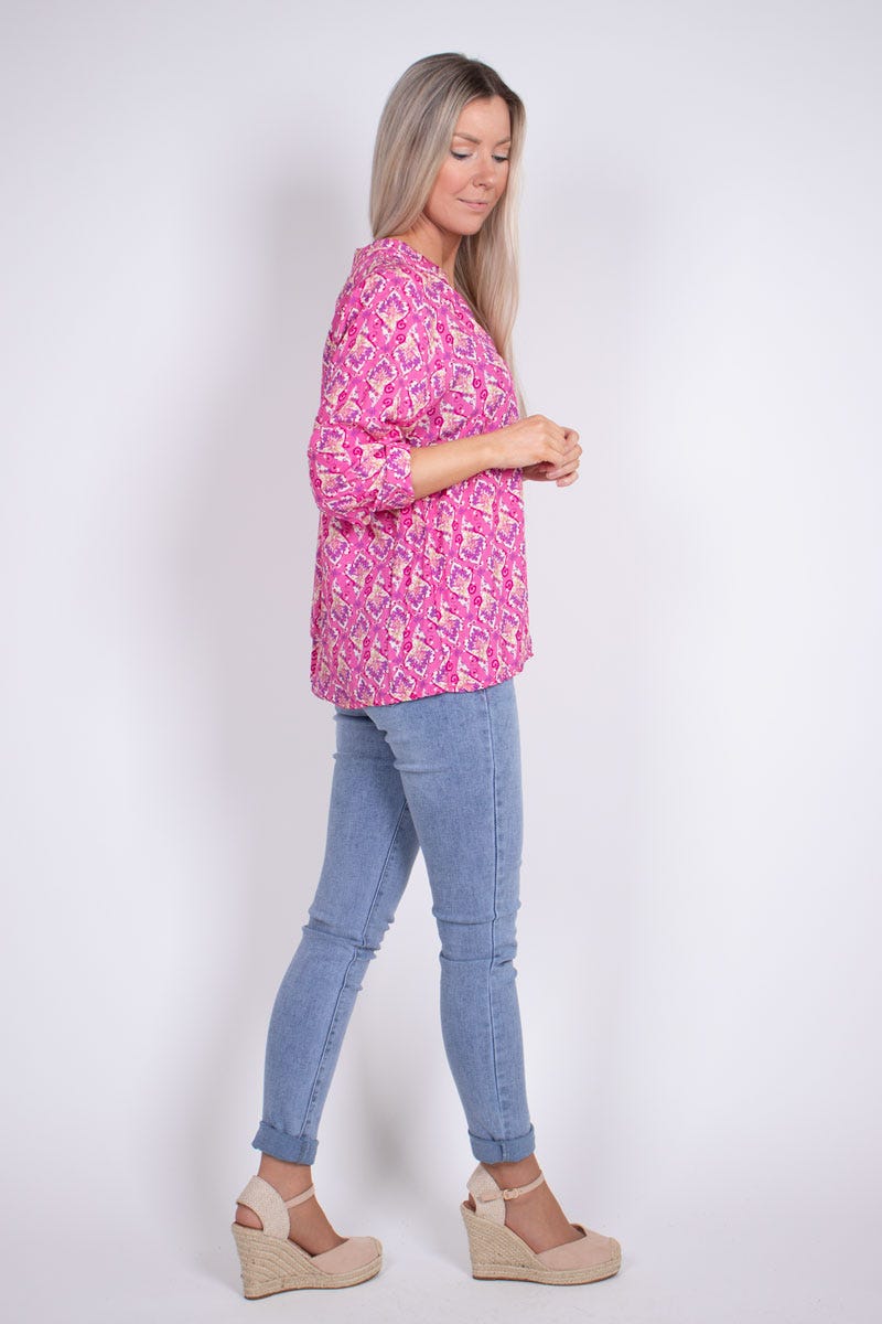 Bluse m. print Pink