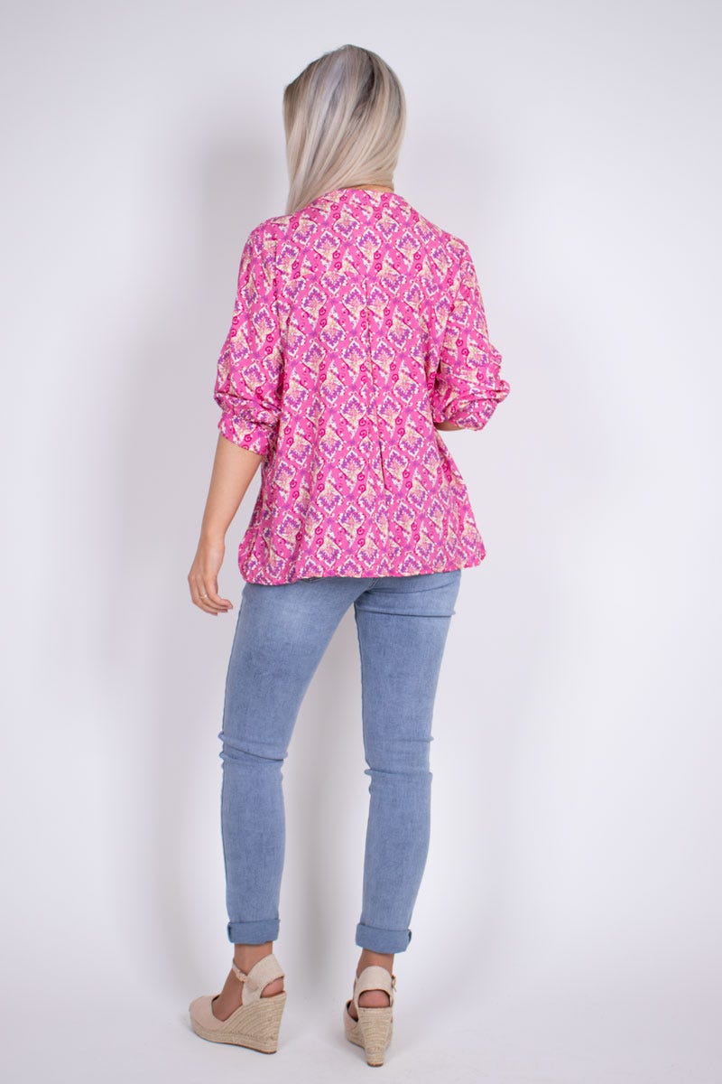 Bluse m. print Pink