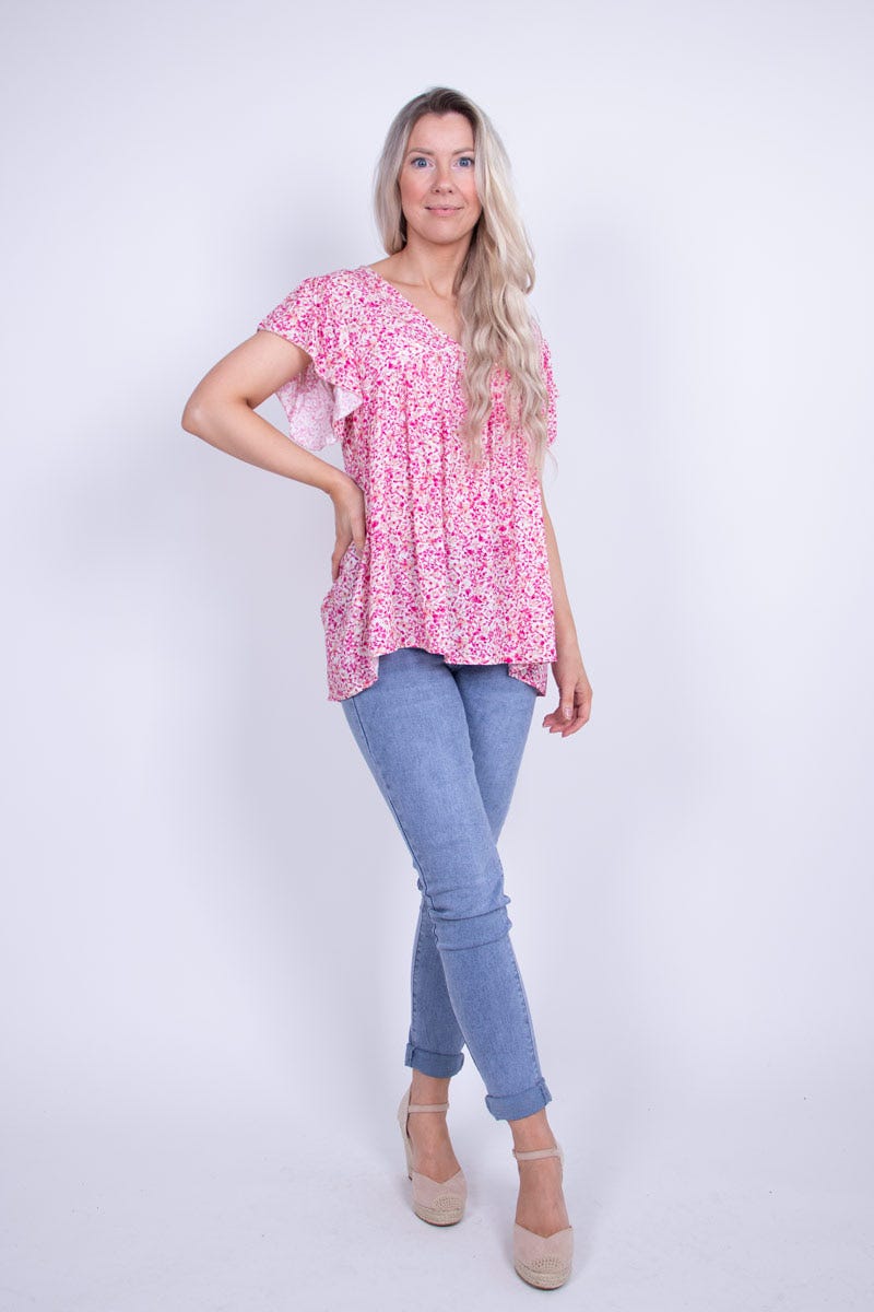 Top m. blomster Pink