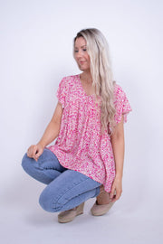 Top m. blomster Pink