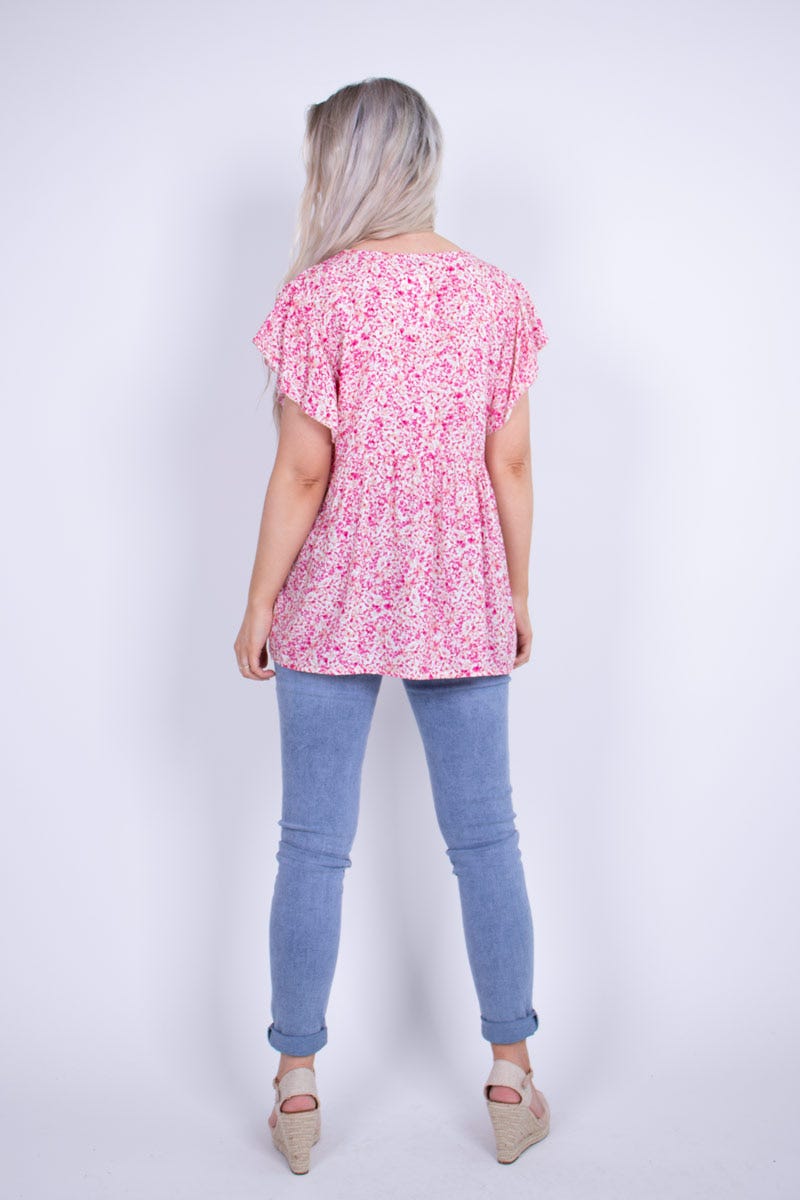 Top m. blomster Pink