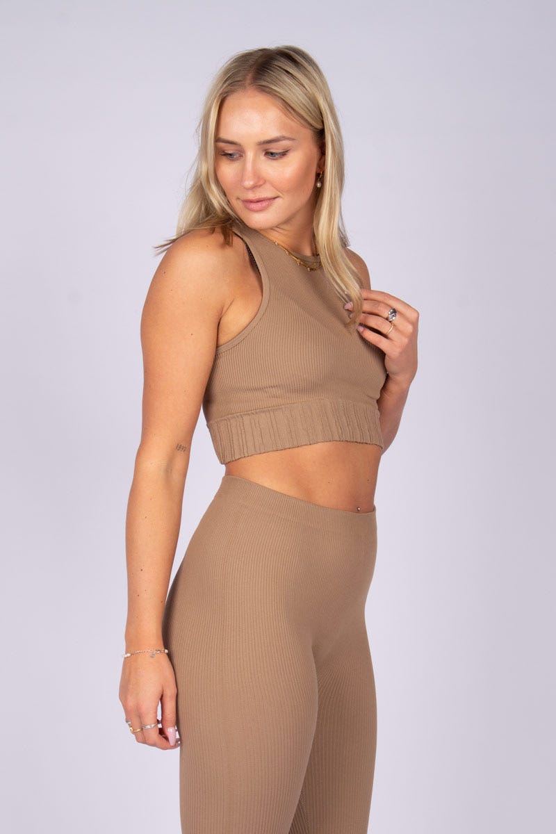 Crop top i rib Taupe