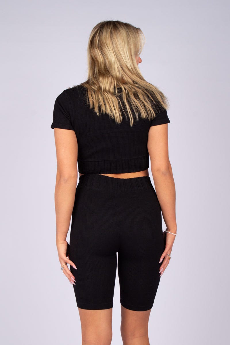 Crop top m. ærme Sort