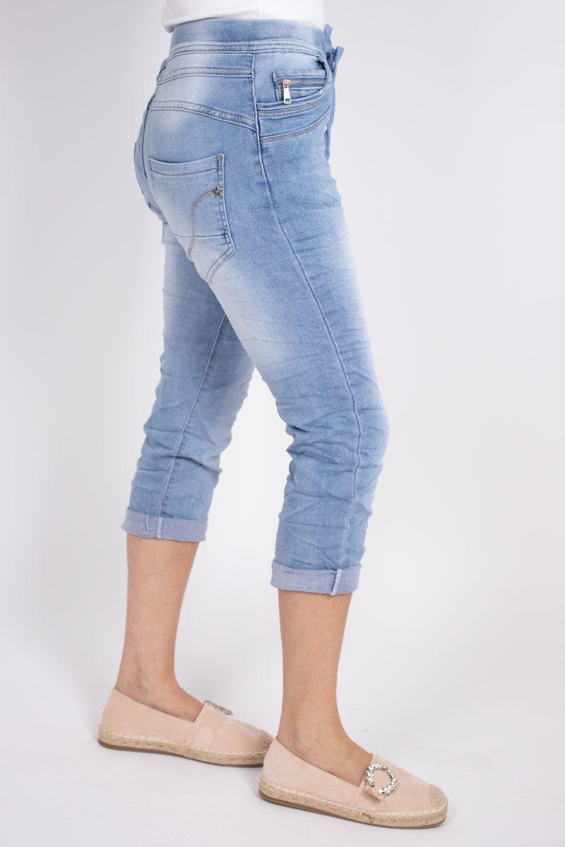 3/4 Jeans m. bindebånd Denim